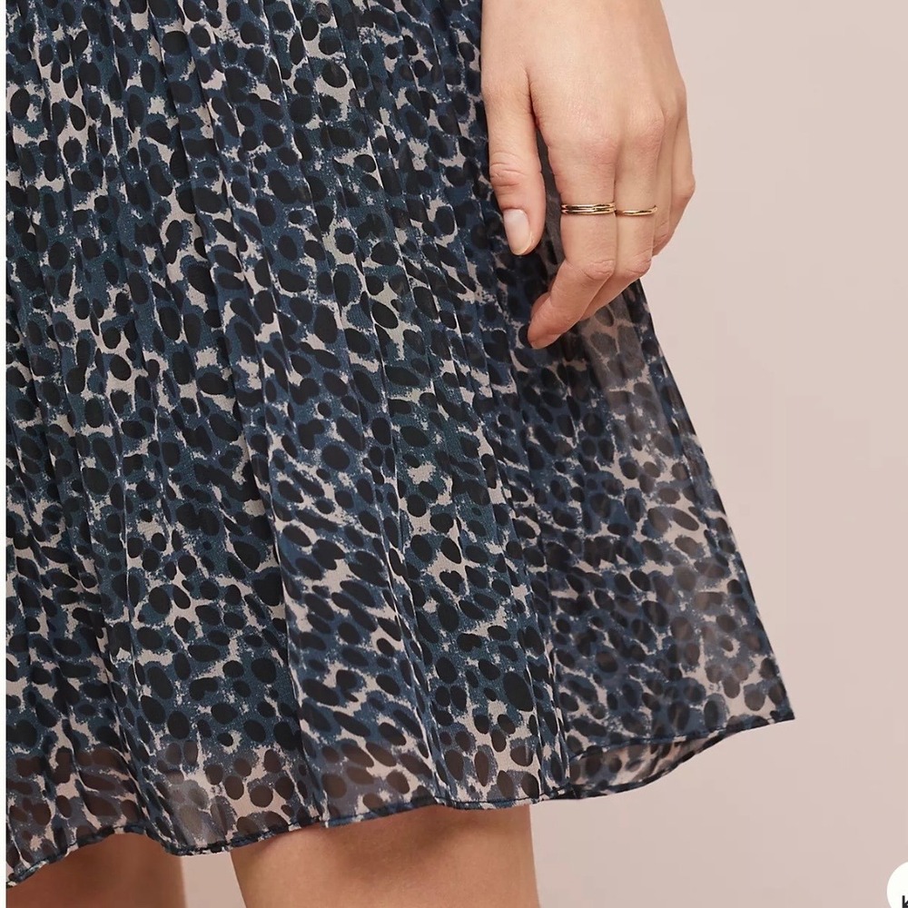 Anthropologie Seen‎ Worn Kept Rian Leopard Pleated Swing Dress Navy Grey US 8 - Picture 7 of 8